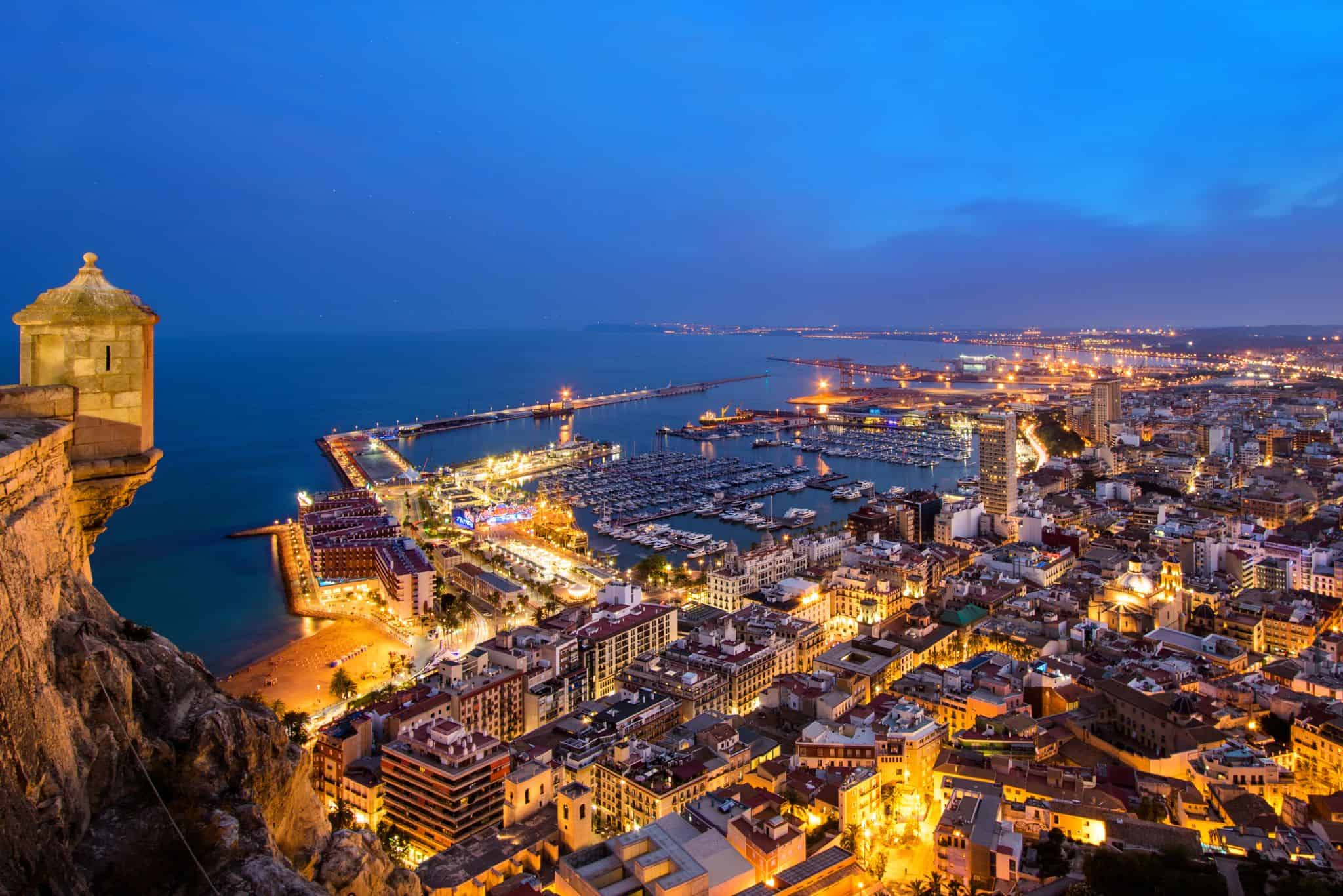 Alicante Spain night view from the castle