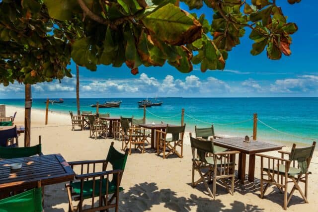 Beach restaurant tables in Zanzibar