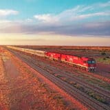 The Ghan train travelling through central Australia