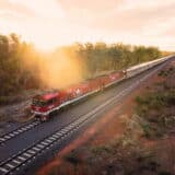 The Ghan train travelling through the Northern Territory Australia