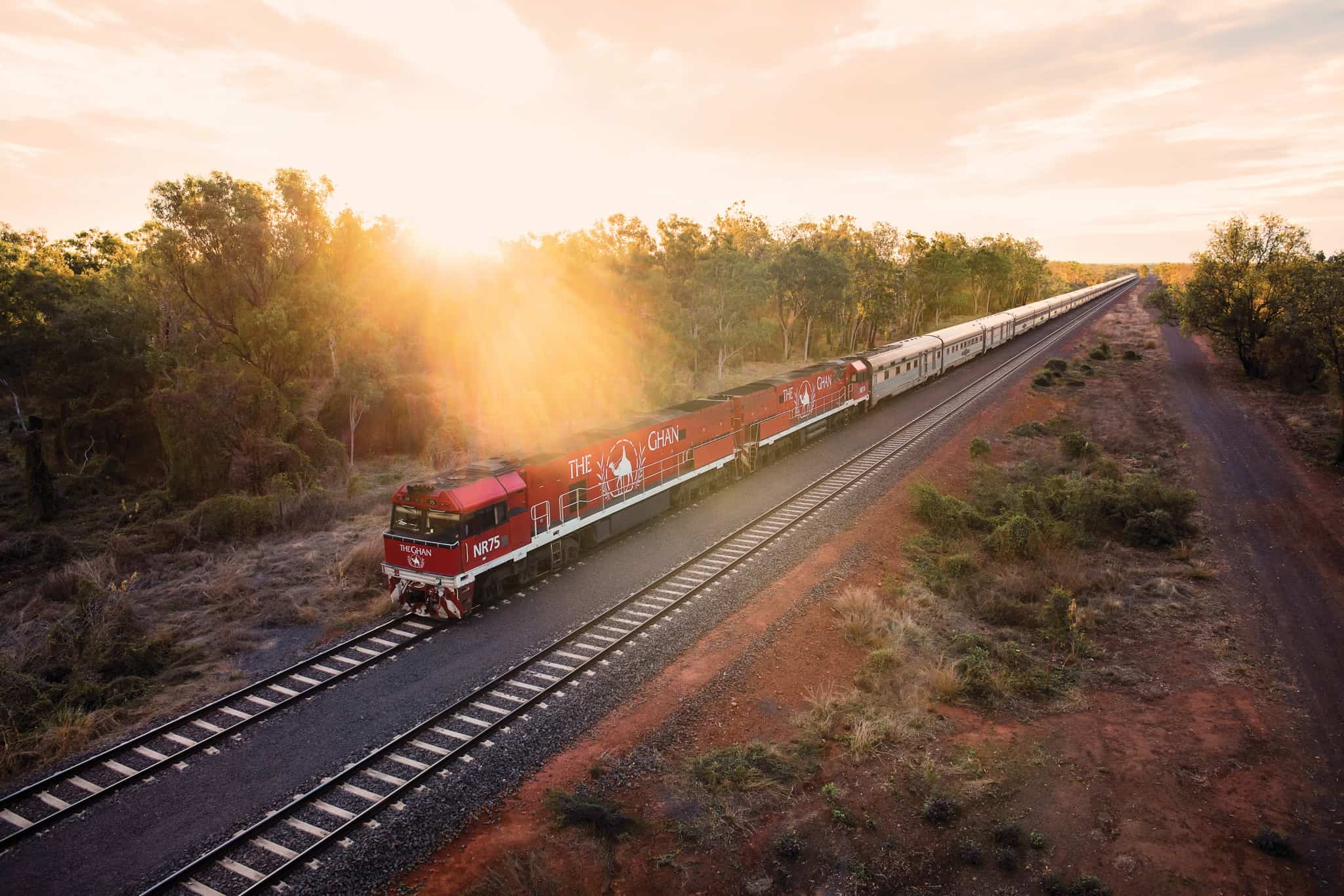 The Ghan train travelling through the Northern Territory Australia
