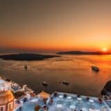 Aerial view of sunset in Santorini Greece