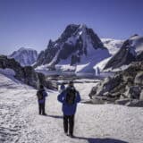 Walking through snowscapes in Antarctica
