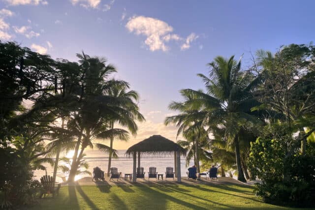 Beachfront chairs for sunset at Sunset Resort Rarotonga