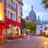 Street scene and cafe in Montmartre Paris