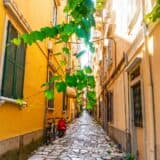Old Town of Corfu Greece with yellow buildings