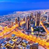 Aerial view of Dubai city lights